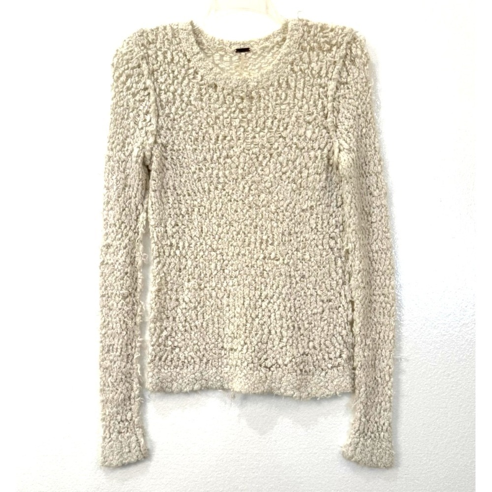 Free People September Song Size Small Fuzzy Loose Knit Ivory Pullover Sweater